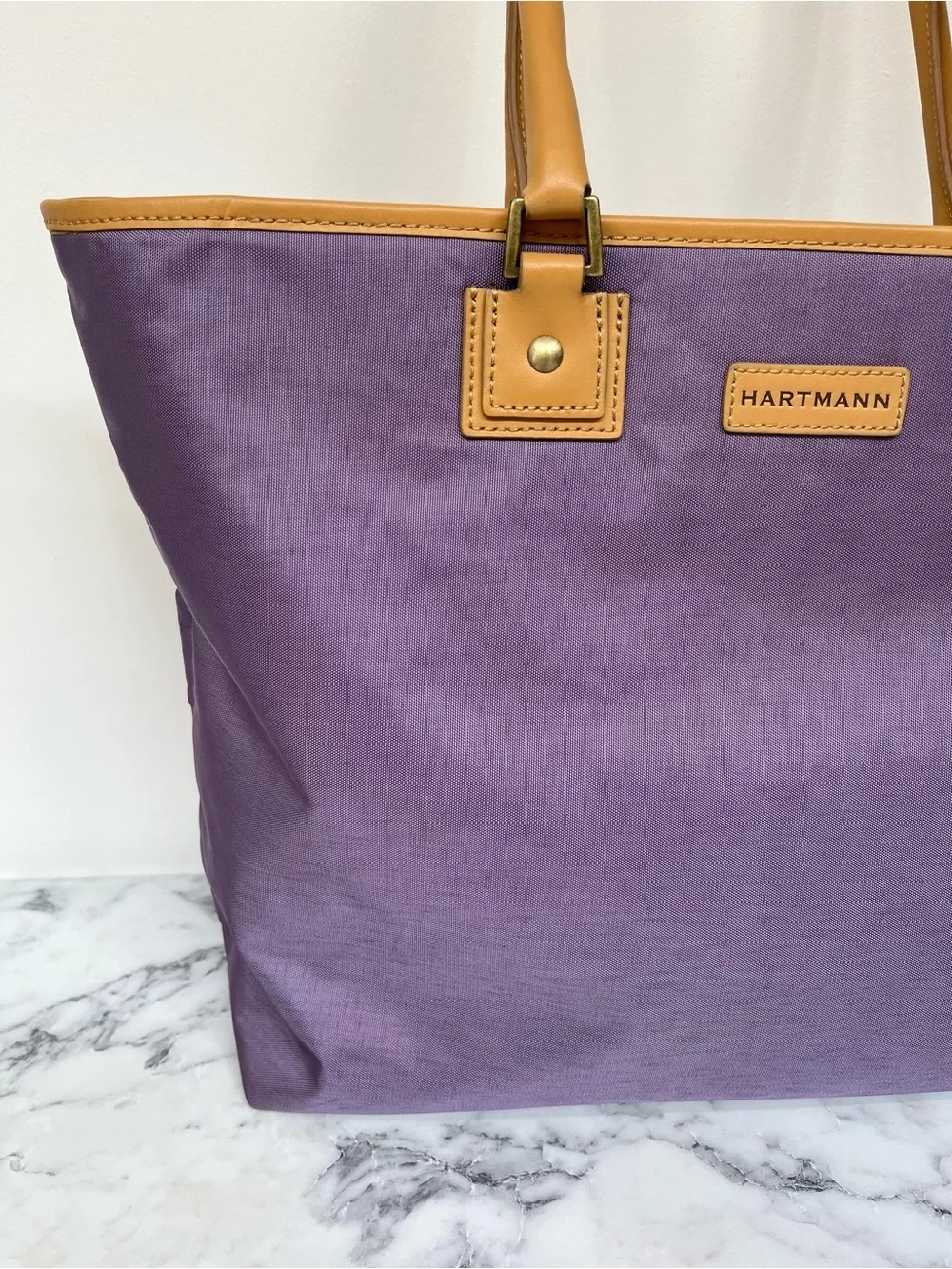 Hartmann purple nylon tote bag leather handles trim travel work bag